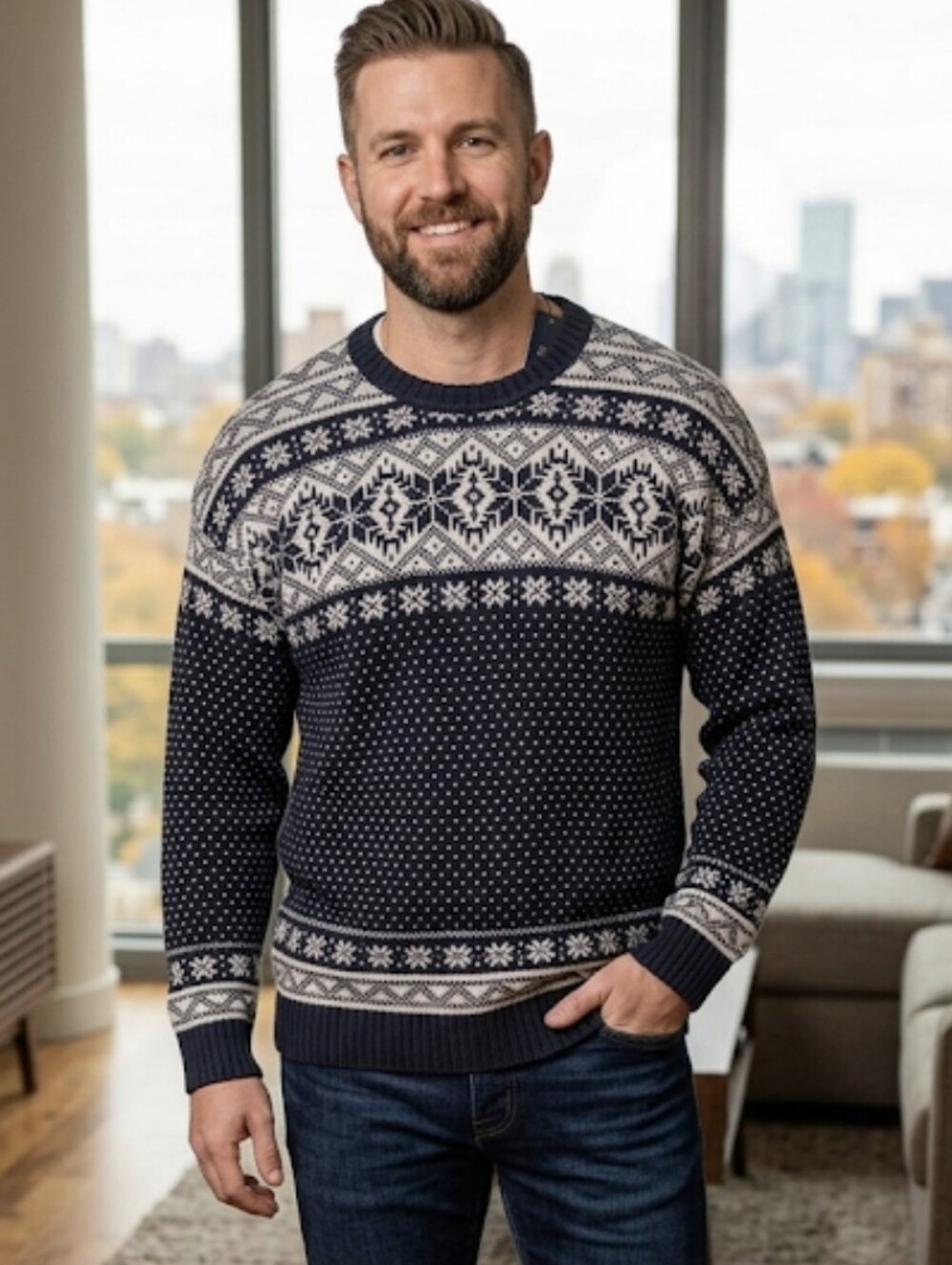Vintage Dockers Fair Isle Snowflake Sweater | Men's XL | 100% Cotton Nordic Knit